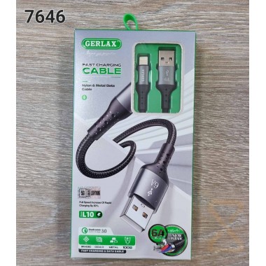 Кабель USB (А) шт. - Lightning 1.0 м GERLAX L32L 7.0А. QC3.0 Fast Charging. силикон