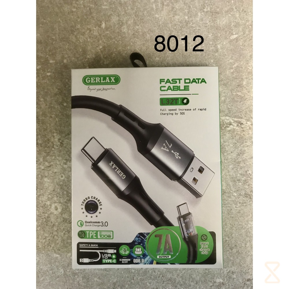 Кабель USB (А) шт. - Type-C шт. 1.0 м GERLAX L32T 7.0А. QC3.0 Fast Charging. силикон