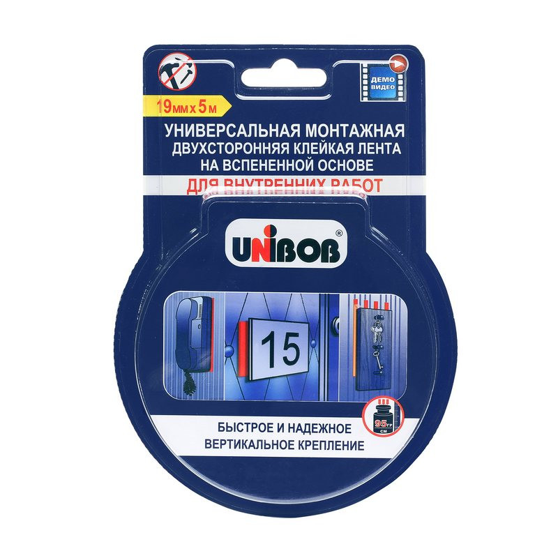 Скотч двухсторонний 19* 5м пена Unibob 47037