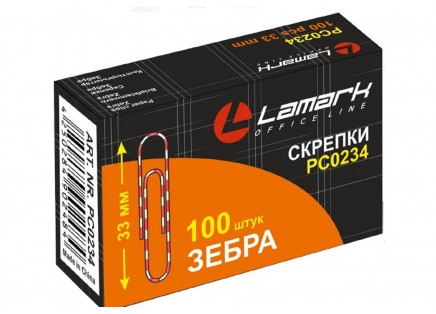 Скрепки 33мм 100шт Lamark зебра PC0234